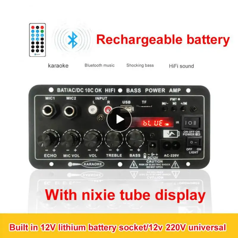 

30-120w Lithium Battery Interface Dual Microphone Karaoke Amplifier Remote Control Board Subwoofer Mono Usb Digital Upgrade
