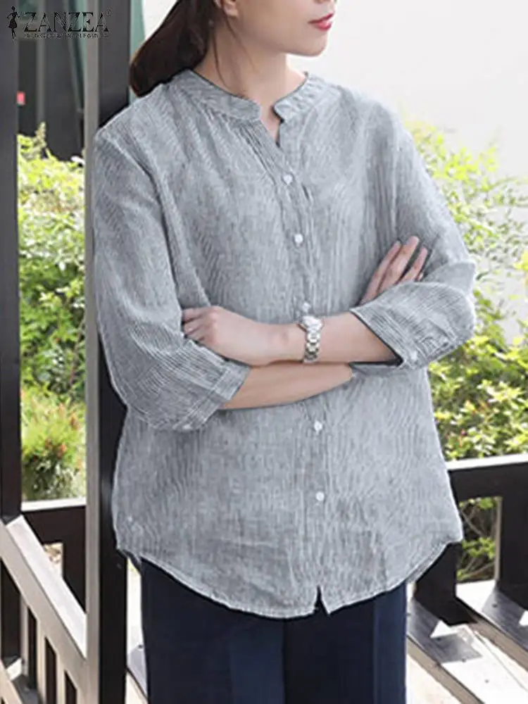 

Стильная повседневная Элегантная блузка ZANZEA, женская рубашка в богемную полоску с принтом, Осенние блузки с рукавом 3/4 и V-образным вырезом, ...