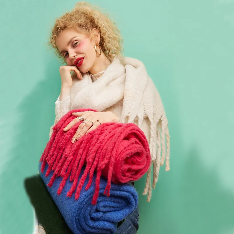 

Thick Winter Scarf for Women Oversized Solid Scarves Ladies Tassels Luxury Warm Shawls Blanket Pashmina Wraps Fashion