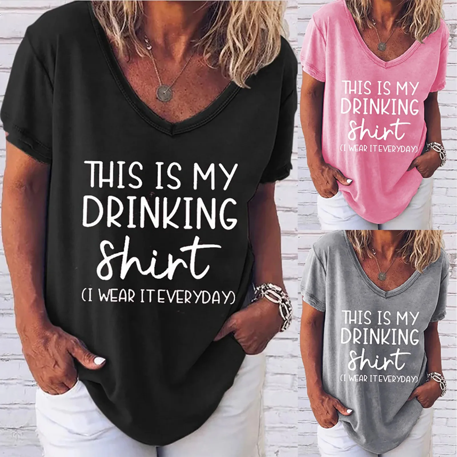 

Футболка женская с длинным рукавом, модный Свободный Повседневный пуловер с буквенным принтом, с V-образным вырезом и коротким рукавом, прос...