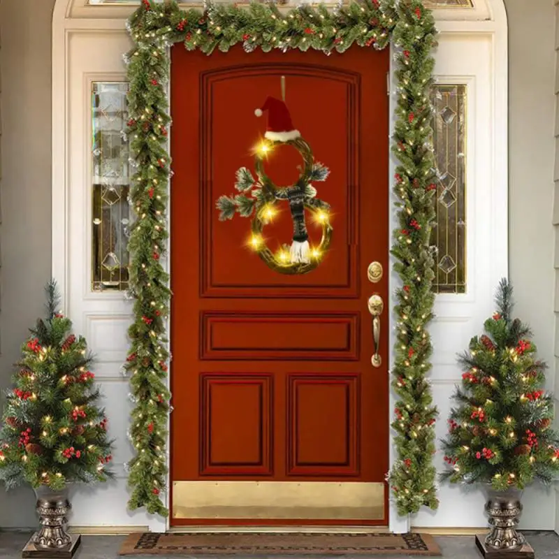 Рождественский светящийся венок со снеговиком гирлянда светодиодной подсветкой