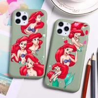 disney the little mermaid phone case for iphone 13 12 11 pro max mini xs 8 7 6 6s plus x se 2020 xr candy green silicone cover