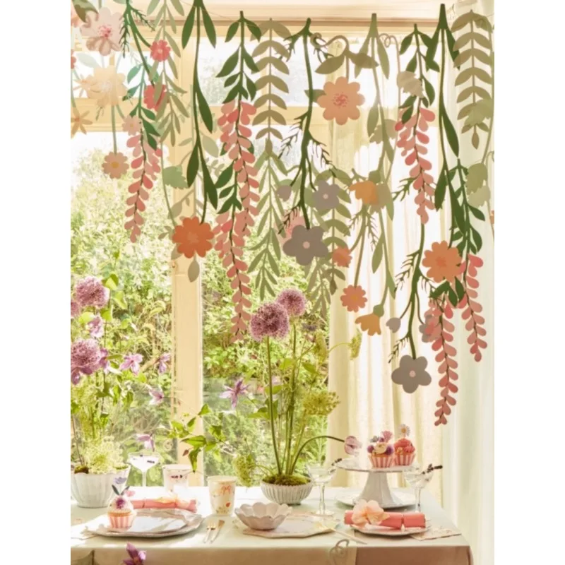 Зеленые розовые цветочные листья бумажные баннеры подвески день рождения