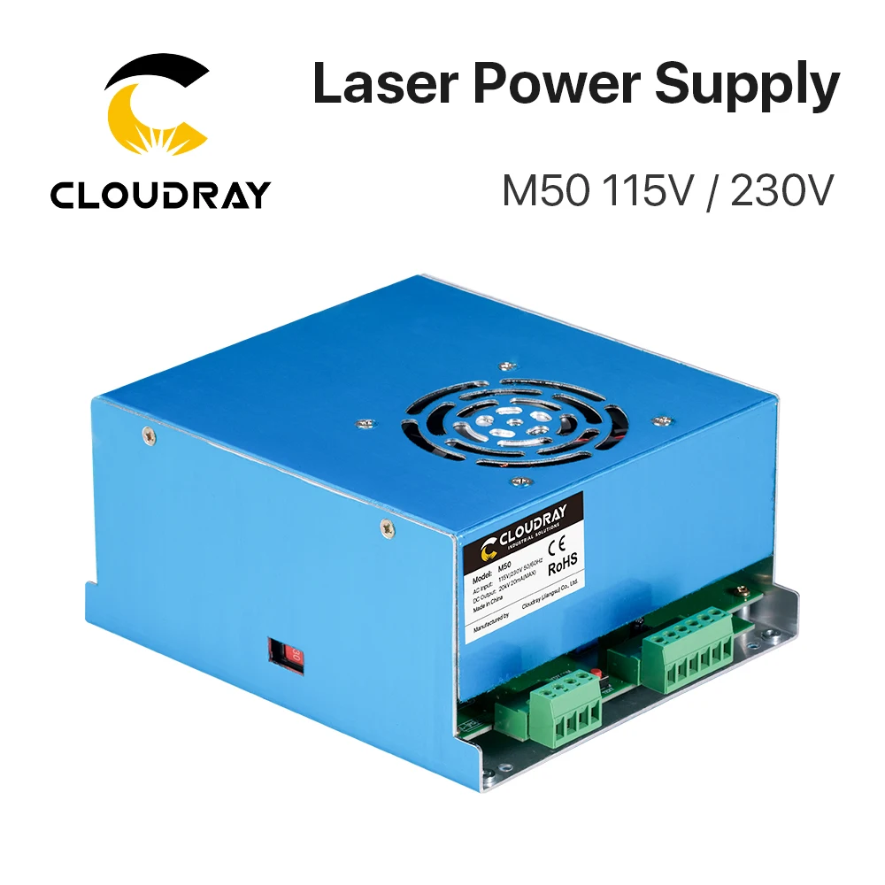 Cloudray-fuente de alimentación láser CO2, 50W, salida 3A para 45-50W, tubo láser CO2, máquina cortadora de grabado láser M50
