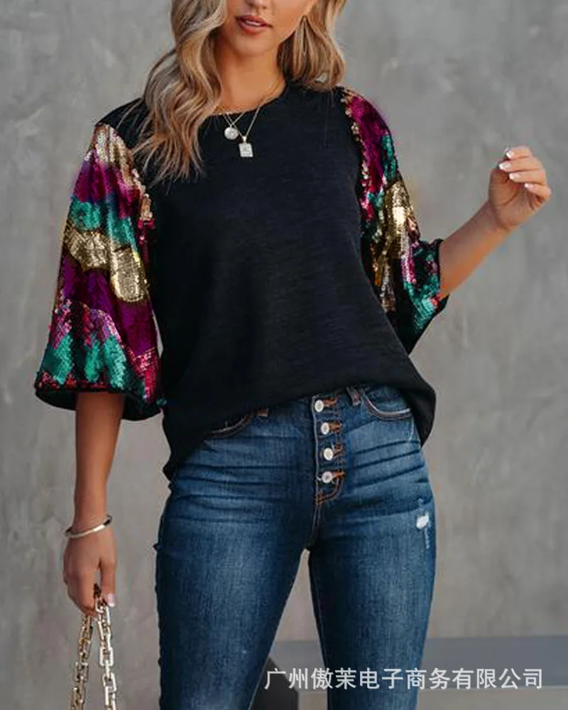 

Bead Splicing T-shirt Top Women Summer 2022 New