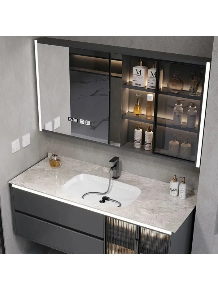 Комбинированный шкаф для ванной комнаты современный минималистичный рок-панель