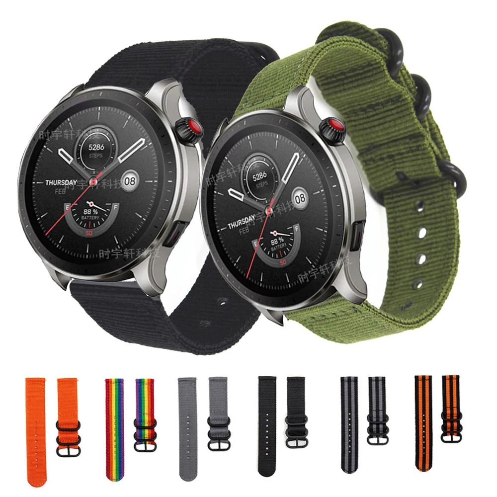 

Ремешок нейлоновый для Huami Amazfit GTR 47 мм 4 3 2 2E, брезентовый браслет для часов Amazfit GTS 4 3 2 2E/Bip S U Pro, 20 22 мм