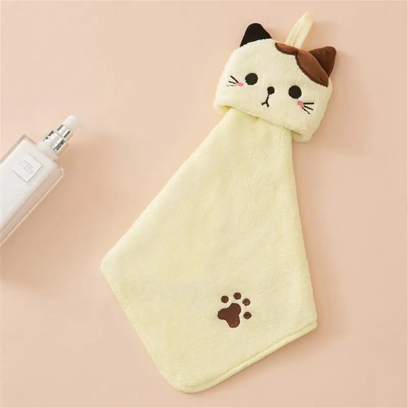 

Towel Quick Dry Dual-purpose Cute Cat Embroidered Coral Fleece Kitchen Bath Supplies Bath Towels Soft Bathroom Hanging Square