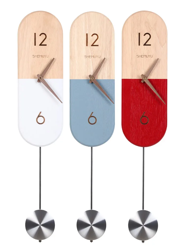 

Nordic Wood Pendulum Clocks Wall Home Decor Silent Wall Clock Modern Design Living Room Watch Horloge Mural Gift