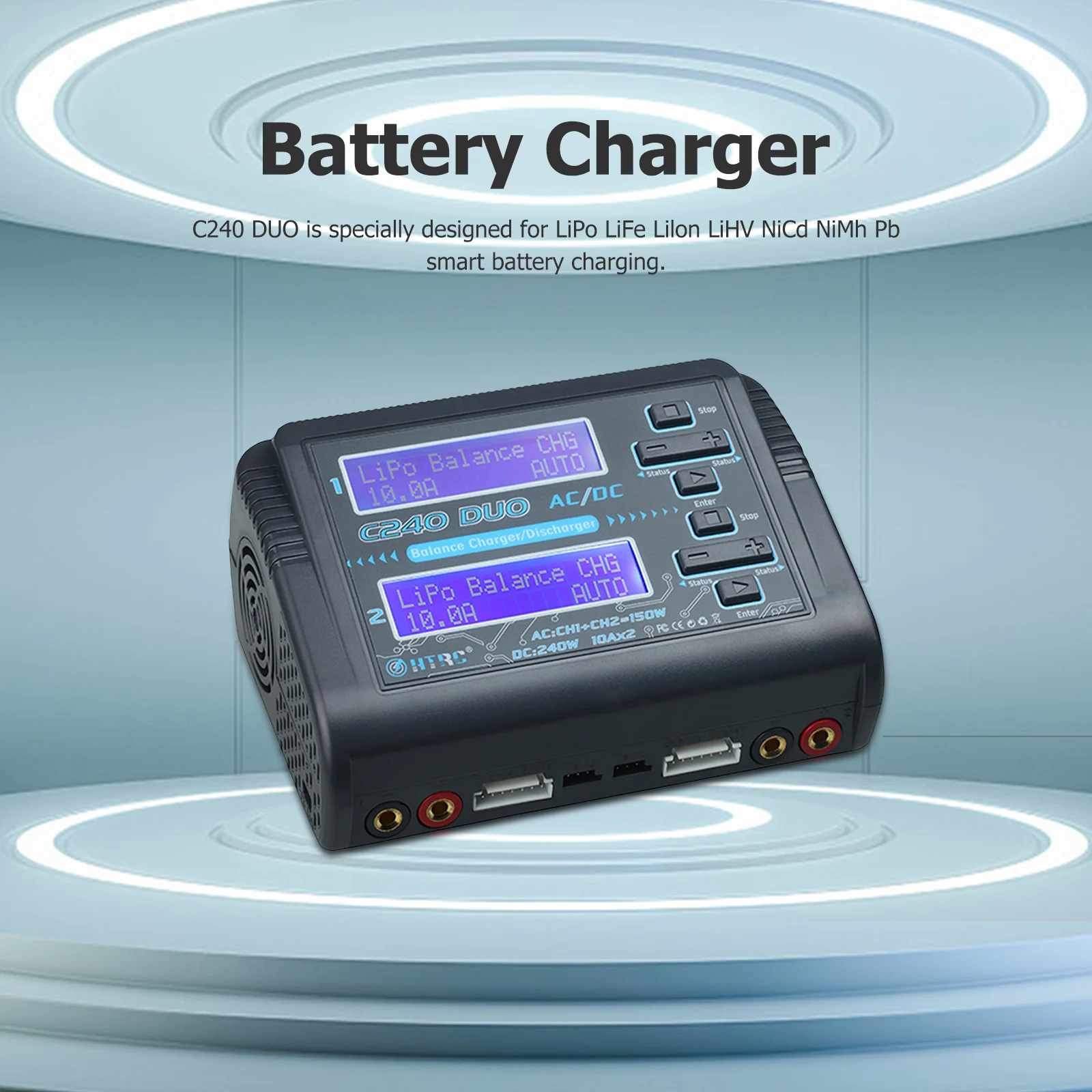 

HTRC C240 DUO 10A Battery Balance Charger Discharger for 1-6s LiPo/Li-ion/Life LiPo LiHV LiFe Lilon NiCd NiMh Pb Battery Balance