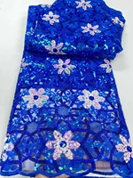 african lace fabric 2022 high quality embroidery for women wedding party dress blue with sequins for sewing net cloth 5 yards