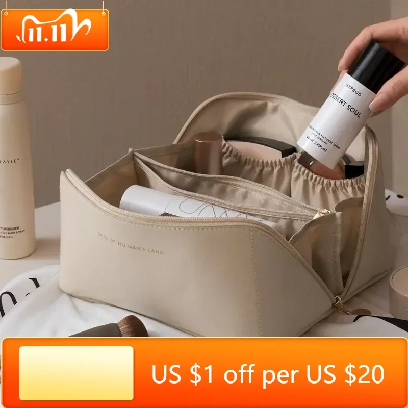 

Large-Capacity Makeup Bag Leather Cosmetic Bag Women Multifunction Toiletries Organizer Portable Travel Waterproof Storage Case