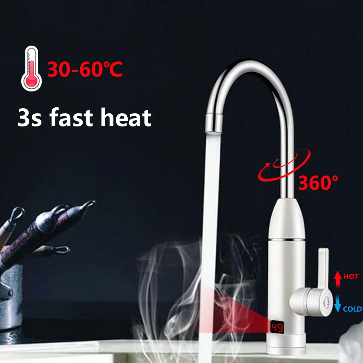 220V Electric Kitchen Water Heater Tap 3000WInstant Hot Water Faucet Heater Heating Faucet Tankless Instantaneous Water Heater