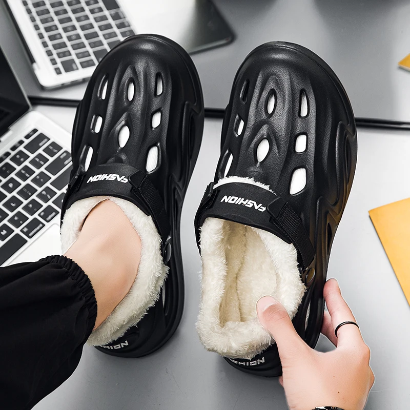 Зимние плюшевые меховые сабо мужские и женские тапочки теплые для пар лаконичная