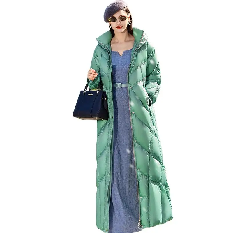 

-20 Degree Winter Super Long Down Jackets Women Hooded Thick Warm Coat With Belt Waterproof Fashion Loose Female Puffer Jacket