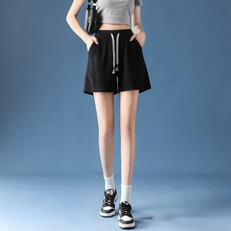 Women Shorts Traf High Waisted Loose Wide Leg Short Pants Women Clothing Booty Shorts Waffle Fabric Y2K Korean Fashion PELEDRESS