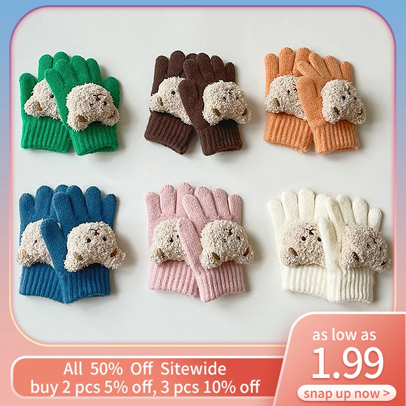 

Thicked Lamb Fleece Children Gloves For Girl Boy Winter Hand Warmer Soft Plush Baby Five Finger Mittens Cartoon Kids Gloves Gift