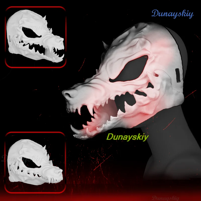 Реалистичный стиль животное пушистый Костюм Собака Череп кигуруми пушистая