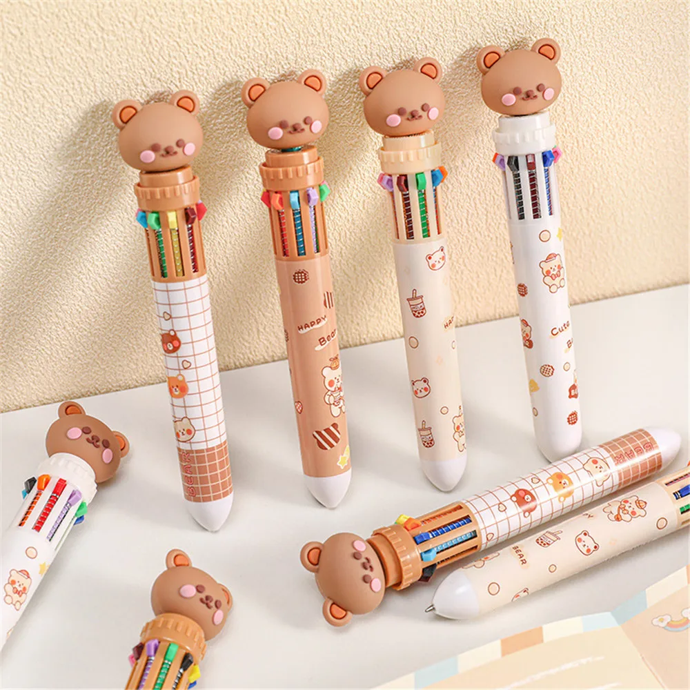 

Шариковая ручка с милым мультяшным медведем, 10 цветов, разноцветные ручки 0,5 мм, ручки, школьные и офисные канцелярские принадлежности