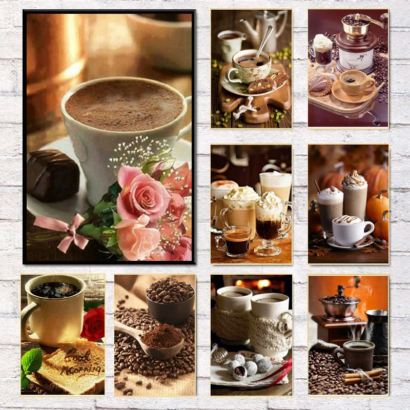 

Картина на холсте кофейные чашки в стиле ретро, постеры и принты в скандинавском стиле для кафе, ресторана, кухни, Настенная картина для украшения дома