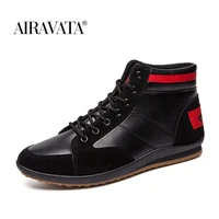 mens pu leather boots male casual all matching spring autumn lace up high top flat shoes