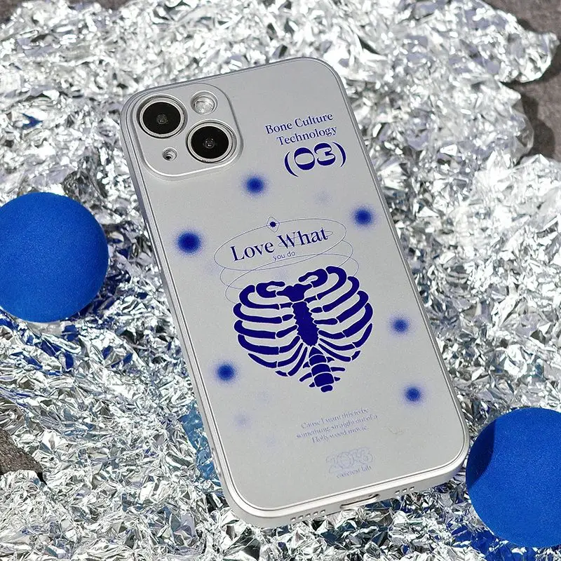 

Punk Cool Blue Heart Bone Phone Case for IPhone 14 11 12 13 Pro Max Korean Fashion Gothic Phone Case for IPhone XR XS MAX