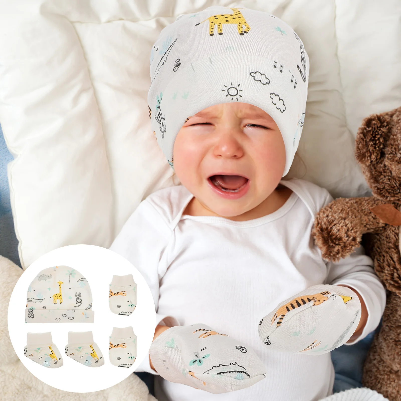 

Baby Gloves Newborn Scratch Hat Mittens Beanie Infant Cottoncaps Girlsmitten Outfit Girl Hats Hands Boys Cap Crawling Mitts