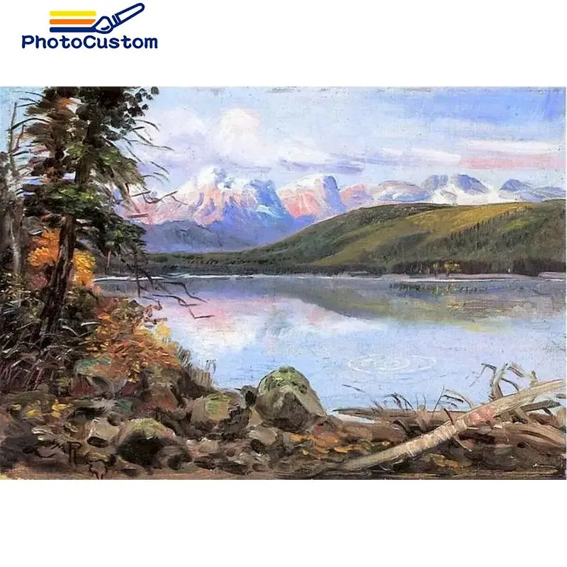 

PhotoCustom Painting By Number Landscape Drawing On Canvas HandPainted House Art Gift DIY Pictures By Number lake Kits Home Deco