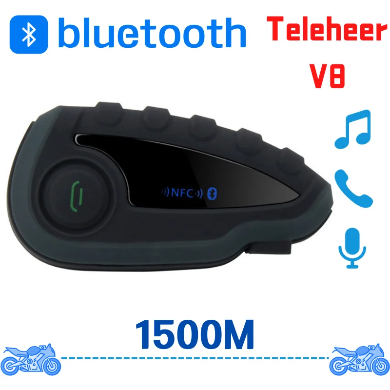 

Teleheer V8 VS without Remote Control 5-Way Group Talk NFC 1200M Bluetooth Motorcycle Helmet Headset Intercom with FM Radio