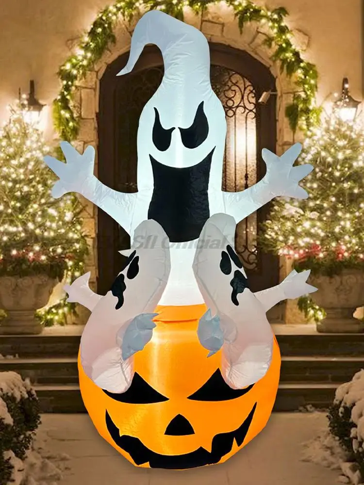 

Ghost Pumpkin Decorations Giant Halloween Inflatable With Blower Blow Up Halloween Decorations Outdoor Holiday Decor
