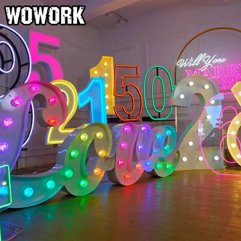 

2023 WOWORK 3D light up letters marquee signage for wedding decoration favors