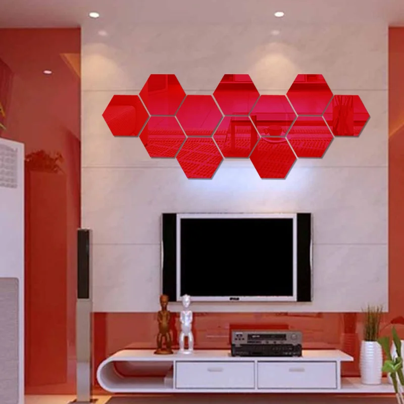 12Pcs/set Hexagon Mirror Sticker Diy Wall Stickers 3D Acrylic Self-Adhesive Aisle Floor Decor Bathroom Modern Decals |