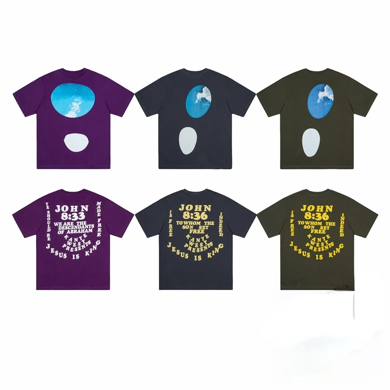 

Винтажные мужские и женские футболки Cpfm Kanye с изображением запада иисуса и короля, 1:1, высококачественные модные топы с коротким рукавом в ле...