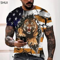 usa letter stripes printed domineering fashion tiger tops o neck t shirts american flag stripes graphic tee streetwear clothes