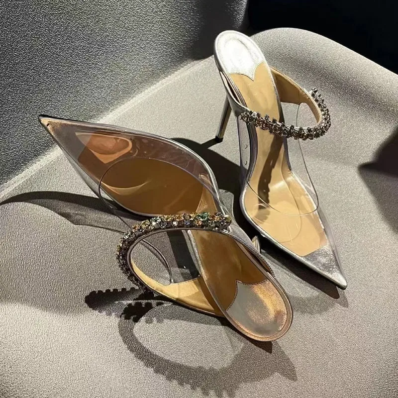 Star style Crystal Clear Soft PVC Women Pumps Fashion Mary Janes High heels Female Mules Spring Summer Party Prom Slides Shoes