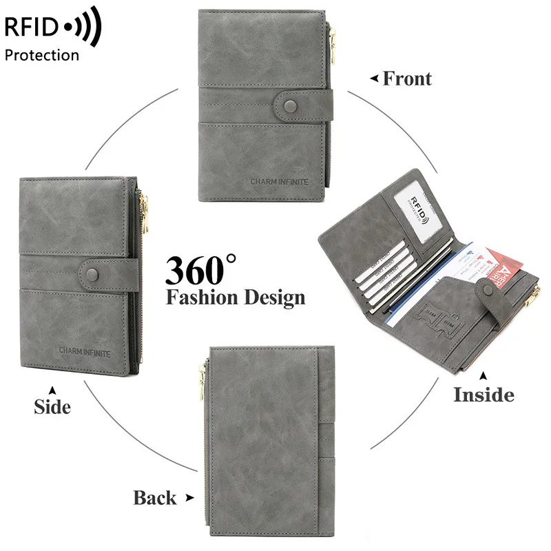 Фото Новый антивандальный RFID-чехол для паспорта с молнией и застежкой, многофункциональный дорожный футляр для документов №5