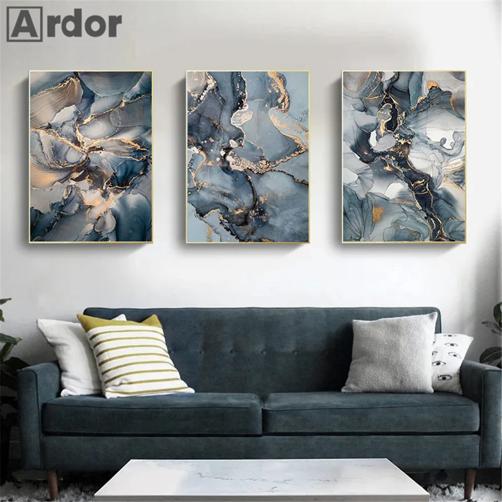 

Modern Abstract Poster Golden Blue Marble Wall Art Canavs Painting Luxury Print Nordic Wall Pictures Living Room Home Decoration