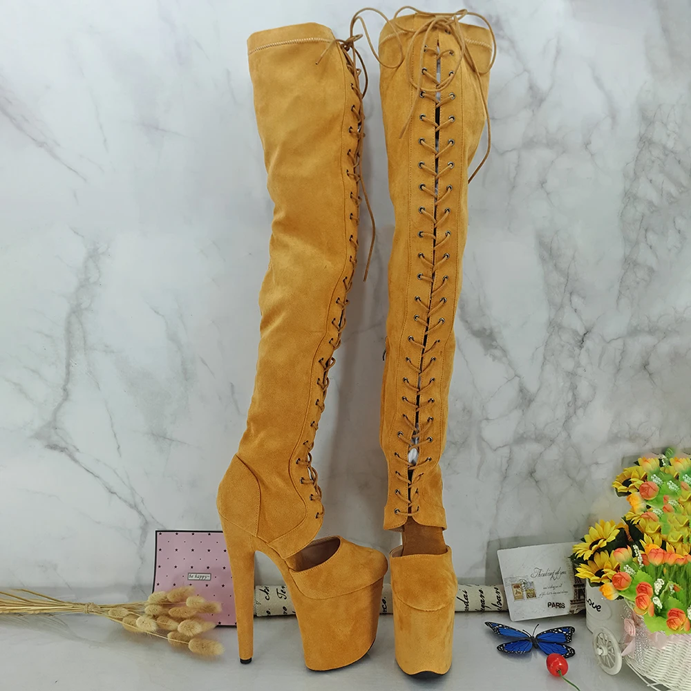 Leecabe Beige Suede 20CM Pole dancing shoes High Heel platform Boots Pole Dance boots