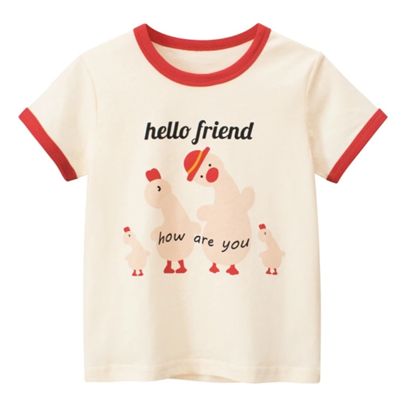 

Детская летняя одежда N80C, футболка с коротким рукавом для малышей, дышащая хлопковая одежда, топ с мультяшным принтом, рубашка, Детская футболка