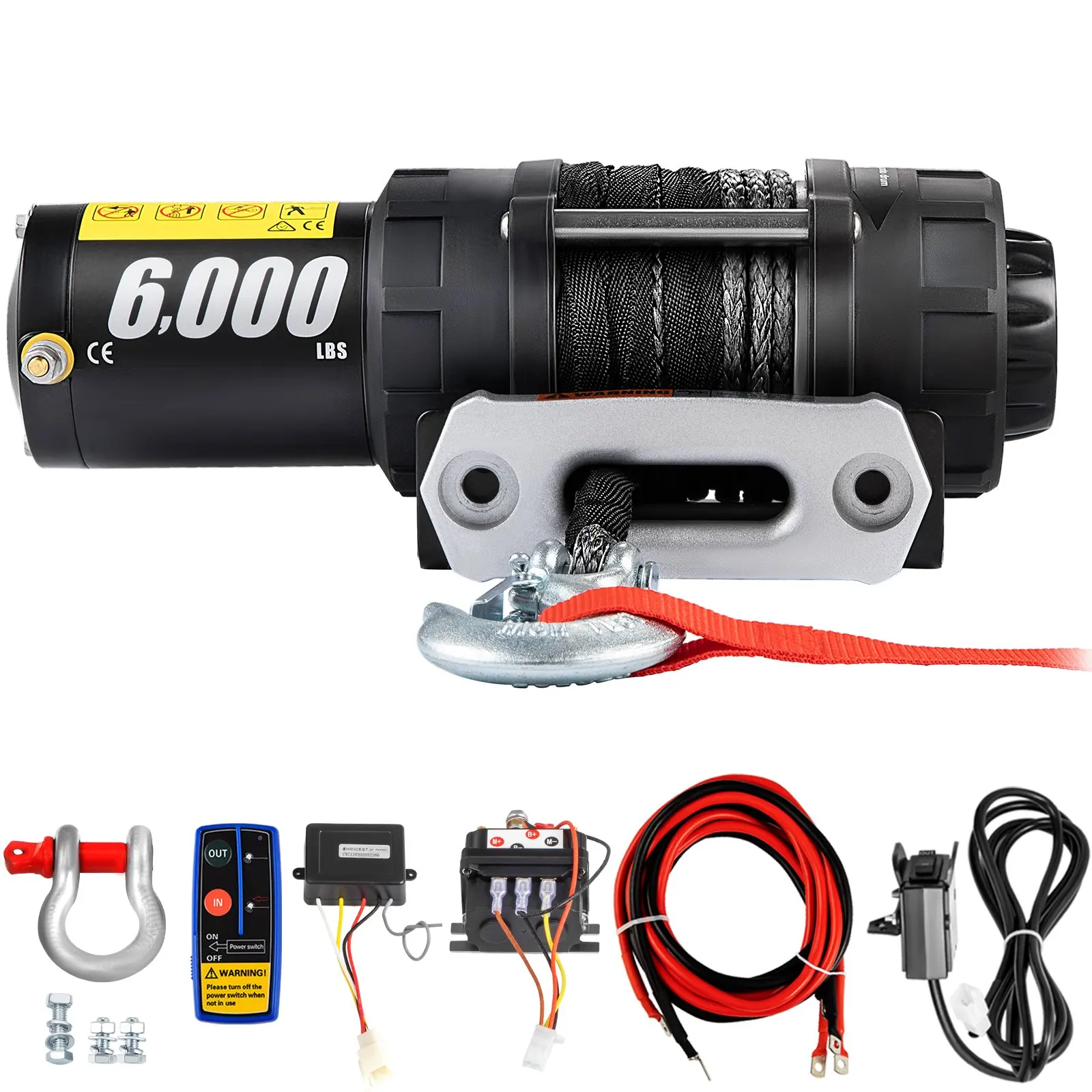 Electric Winch 6000lb Load Capacity Truck Winch Synthetic Rope with Wireless Remote Control, Powerful Motor for ATV UTV Off Road