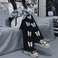 reflective butterfly black pants retro womens spring and summer new korean version loose sports casual straight pants ins tide