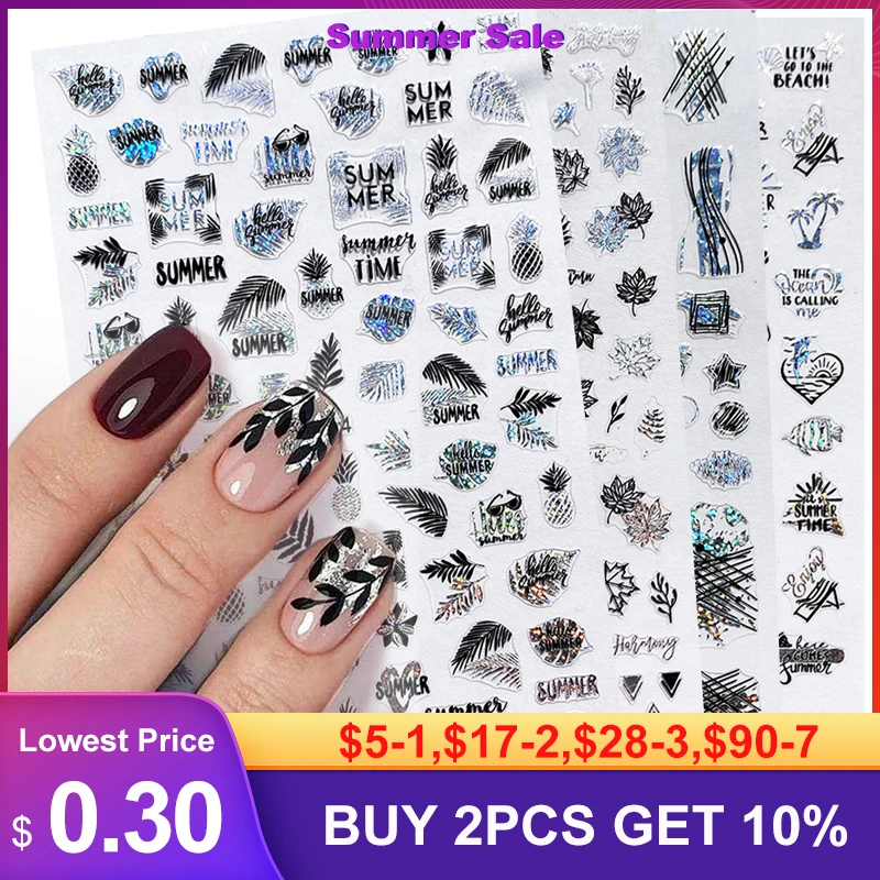 

3D стикер s для дизайна ногтей, лазерная простая линия, листья, геометрия, обертывание ногтей, наклейки , художественные украшения, переводные...