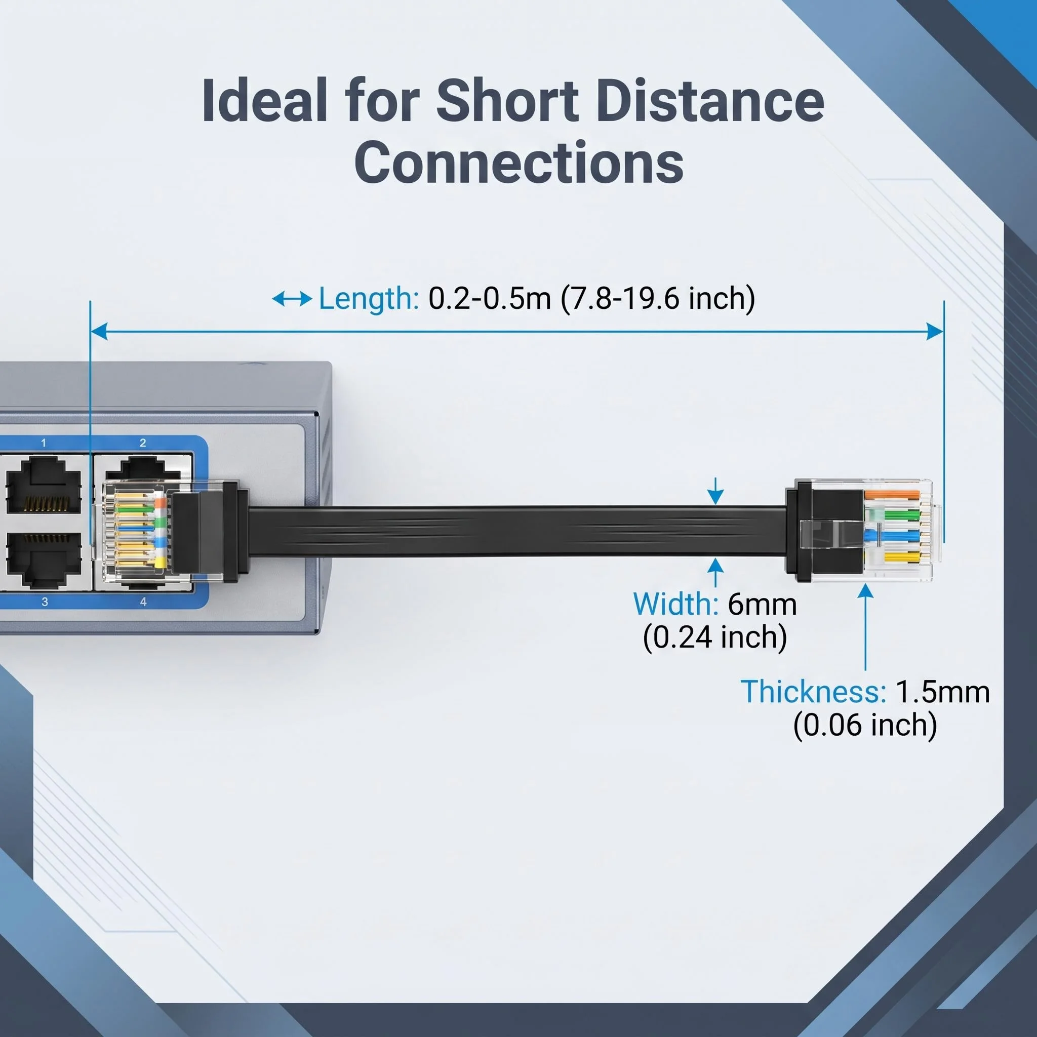 Фото Комплект из 24 коротких плоских кабелей Ethernet CAT6, высокоскоростной сетевой патч-корд Gigabit RJ45, 0,2-0,5 м, для подключения коммутаторов, роутеров и настольных компьютеров №3