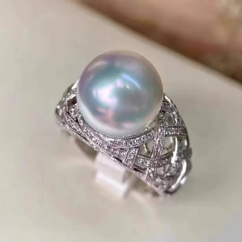 Великолепное ОГРОМНОЕ кольцо AAAA 12-13 мм с белым круглым жемчугом Южного моря