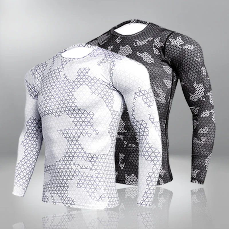 

Мужская компрессионная футболка с круглым вырезом, облегающая Спортивная футболка с длинным рукавом для фитнеса, тренировочные штаны для б...