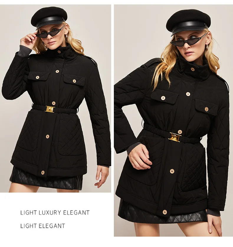 2022 Autumn and Winter New Vintage Fashion Rhombic Medium length Casual Down Cotton Coat Winter coat