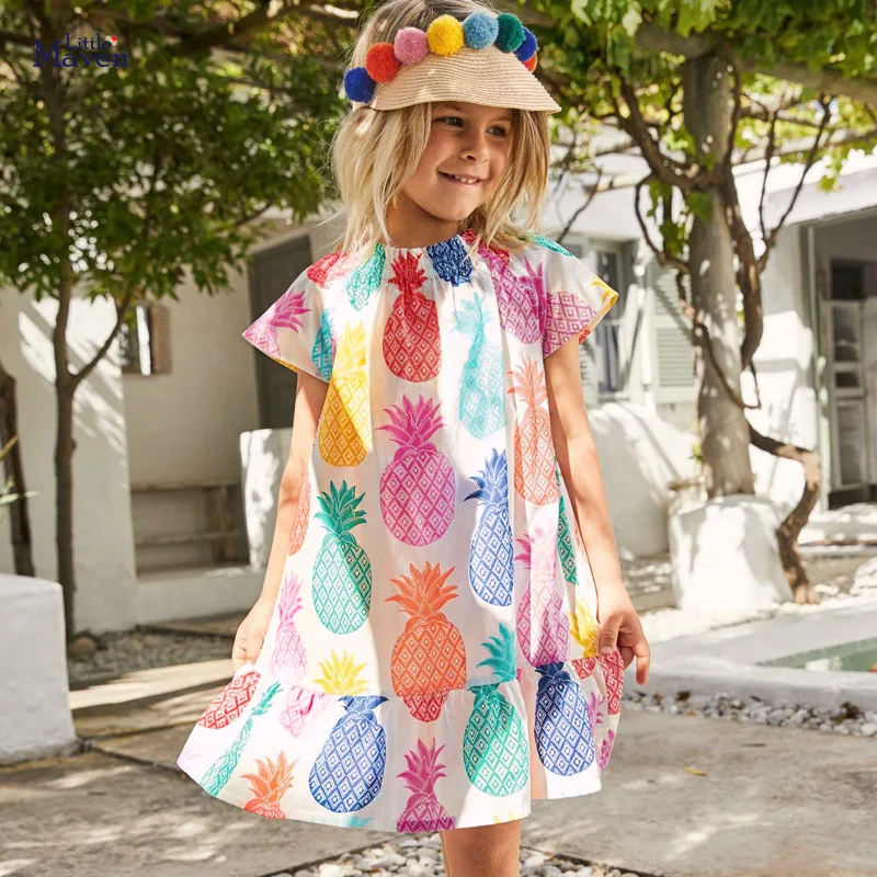 

Fashion Kids Girls Dress Cotton Summer Dresses Kids Pineapple A-line Beach Clothes Princess Dresses for Girls School Clothes