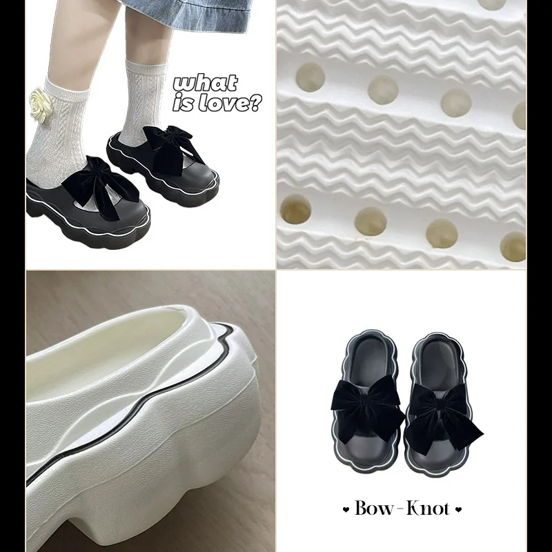 Mary Jane Slippers Women's Cute Summer Students' Bow Thick Soles Anti Slip Bow Slipper Garden Shoes Mute Sandals