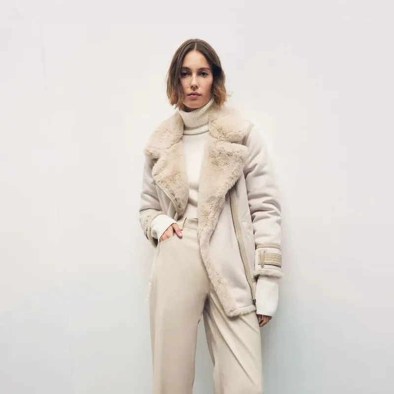 Ardm Casual Streetwear Faux Fur Splicing Motorcycle Jacket Women Thick Warm Winter Jacket Coat Zipper Suede New In Outwears Tops