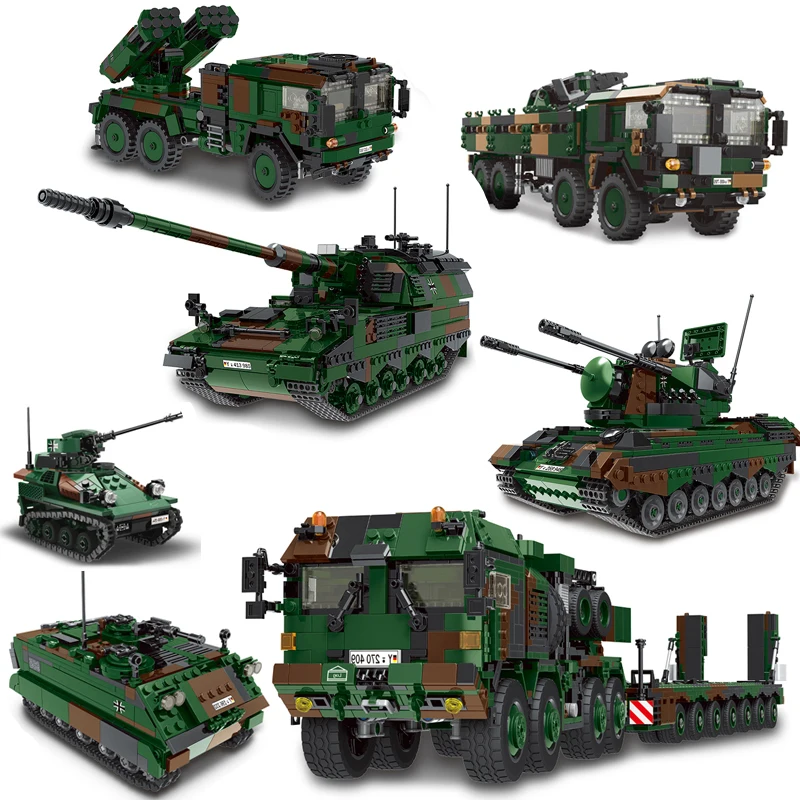 Фото Немецкая военная оружие, армейская ласка, пехота, леопард 2A6, танк MAN KAT1 8x8, строительные блоки, кирпичи, игрушки, совместимые с LEGO №1